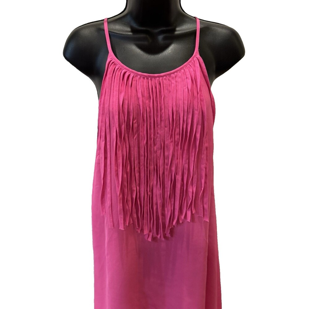 Ekklesia Womens Sleeveless Party Dress Size L Faux Suede Fringe Detail Hot Pink